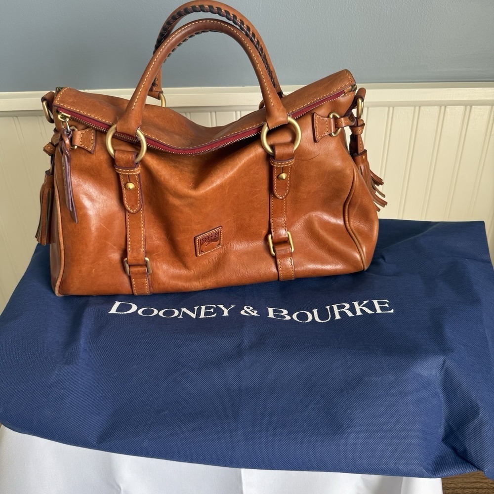 Dooney & Bourke Brown Florentine Leather Satchel Top Handle Bag Purse W Tassels